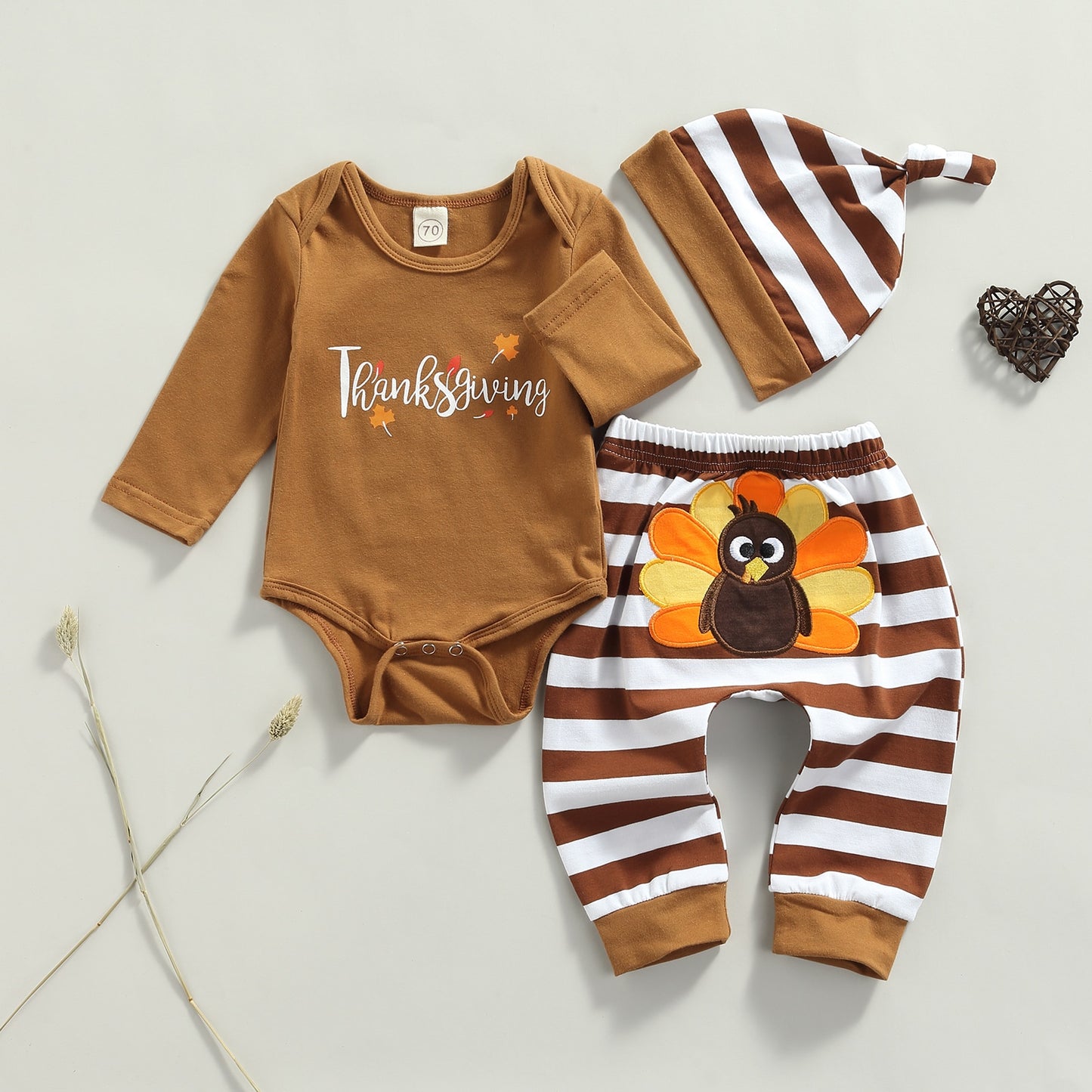 Infant Baby Girl Boy 3Pcs Thanksgiving Day Outfits Long Sleeve Letter Print Romper