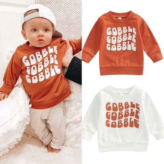 0-3years Toddler Baby Thanksgiving Day Pullover Long Sleeve Letter Printed Crew Neck Tops T Shirt