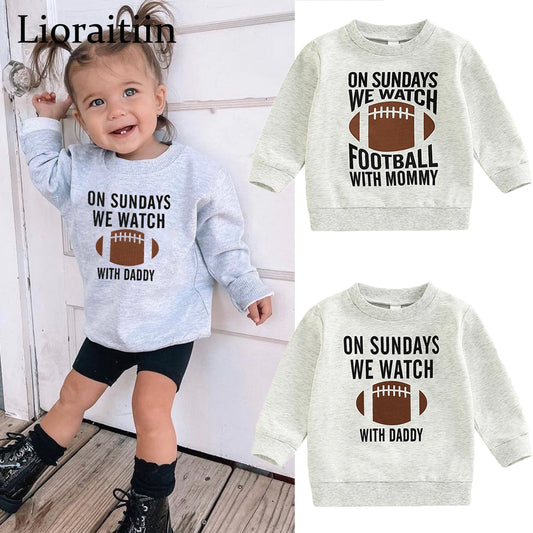 Toddler Kids Girl Boy Sweatshirt Ball Season Daddy Mommy Letters Football Print
