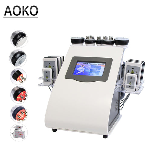 Aoko 2021 New 6 In 1 Ultrasonic 40k Cavitation Vacuum Fat Loss Body Shaping Machine Remove Wrinkle Rf Beauty Device Home Use