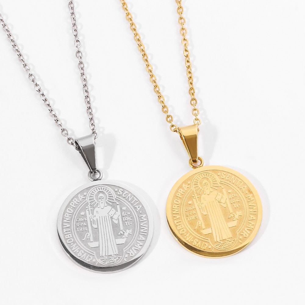 Catholic Saint Benedict Medallion Pendant Necklace