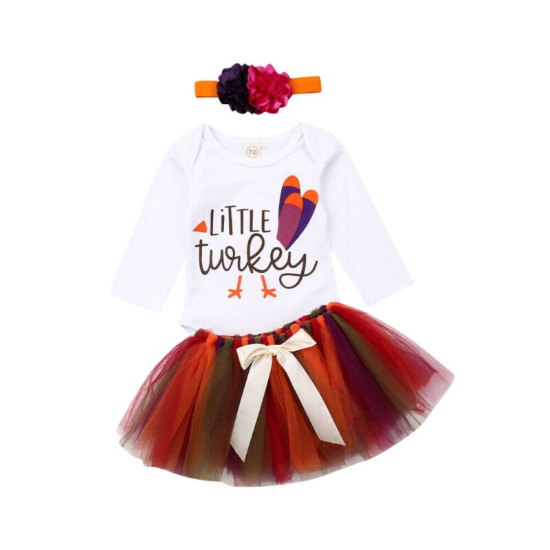 Thanksgiving Baby Girl Romper Tulle Skirt Headband Clothes