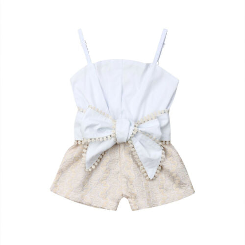 Summer 1-4years Toddler Kid Baby Girl Lace Sling Openwork Bow Rompers Top Outfit