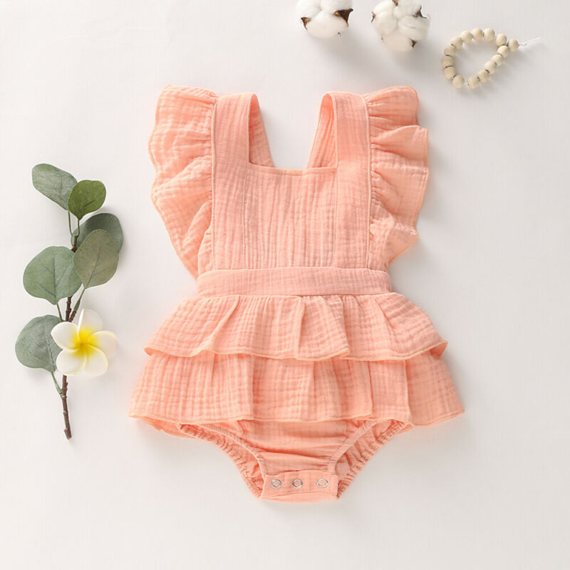Summer Solid 0-24m Newborn Baby Girl Clothes Ruffle Cotton Romper Sleeveless Jumpsuit Outfit