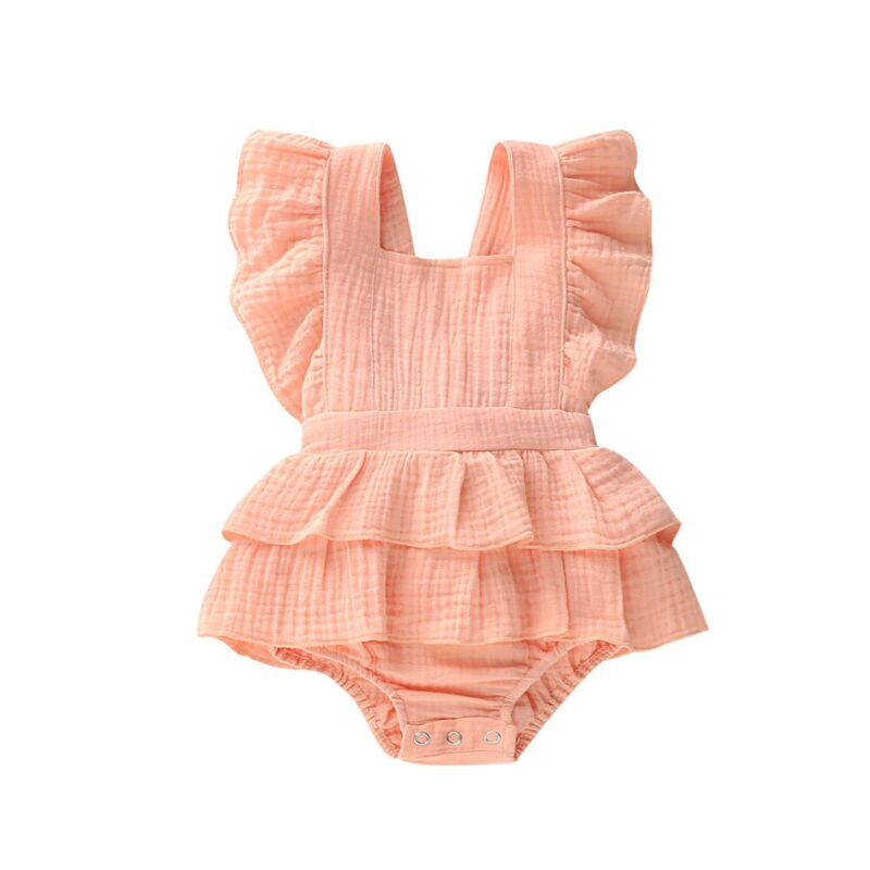 Summer Solid 0-24m Newborn Baby Girl Clothes Ruffle Cotton Romper Sleeveless Jumpsuit Outfit
