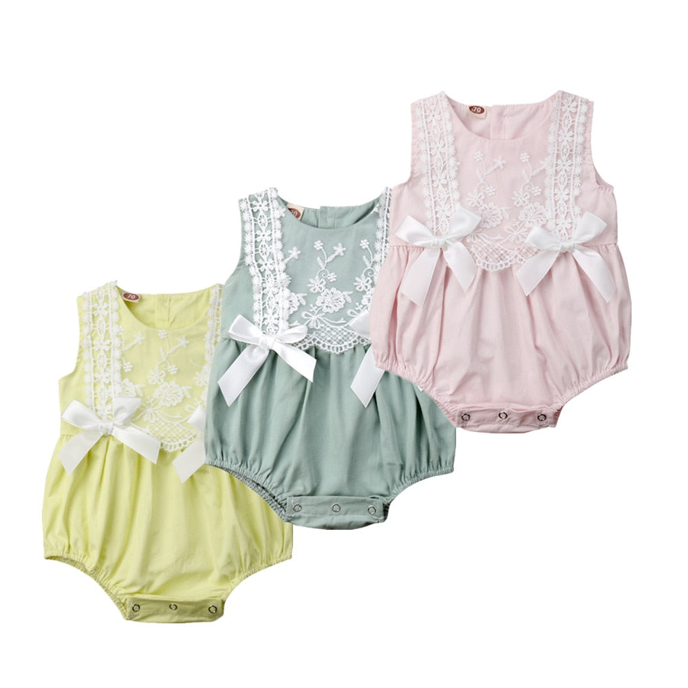 Summer Toddler Baby Girl Lace Flower Bodysuit Patchwork Cute Jumpsuit