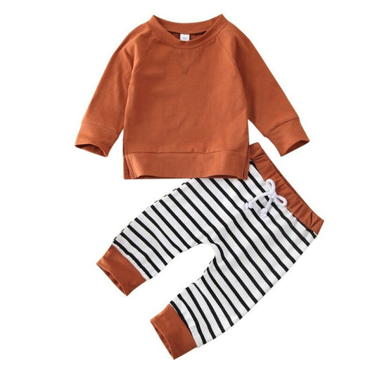 Spring Fall Autumn Toddler Kids Baby Boy Top T-shirt Long Striped Pants 2pcs Outfit Set
