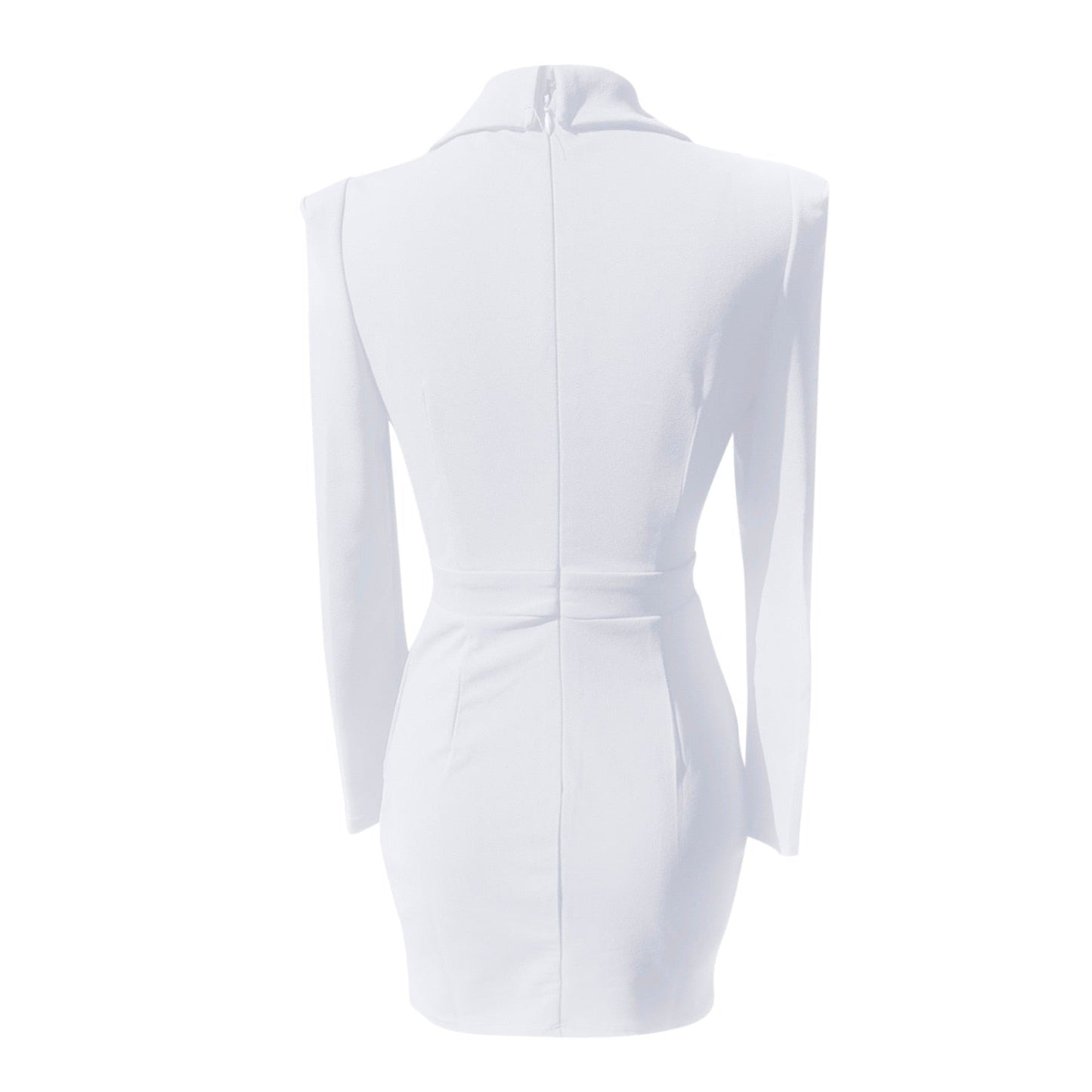 Elegant Office Ladies Women Padded Shoulder Ruched Blazer Dress Long Sleeve White Pencil Dress Office Workwear Blazer |Dresses|