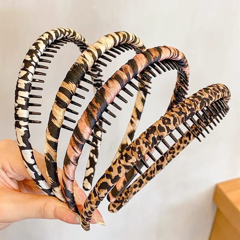 Fashion Headdress Solid Leopard Headband Wrap Bezel With Teeth Hair Hoop Hairband Headwear For Women
