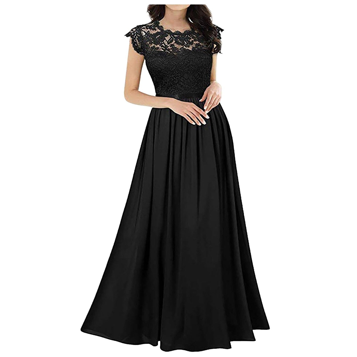 Floral Lace Patchwork Maxi Dress Ladies Stitching Bridesmaids Wedding Party Dress Sleeveless Pleated Dress  Gowns - Dresses