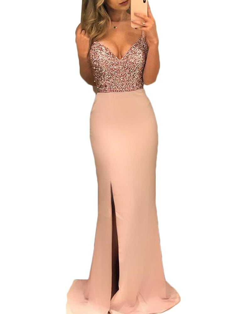 Kayotuas Women Dress Fashion Sequins Long Evening Cocktail Bodycon Party Ball Gown Formal Office Lady Beachwear Bikini Cover Up - Dresses