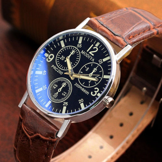 Men Women Leather Strap Analog Quartz Watch Six Pin Mens Watch Blue Glass Belt Business Watch Ladies Wrist Watch