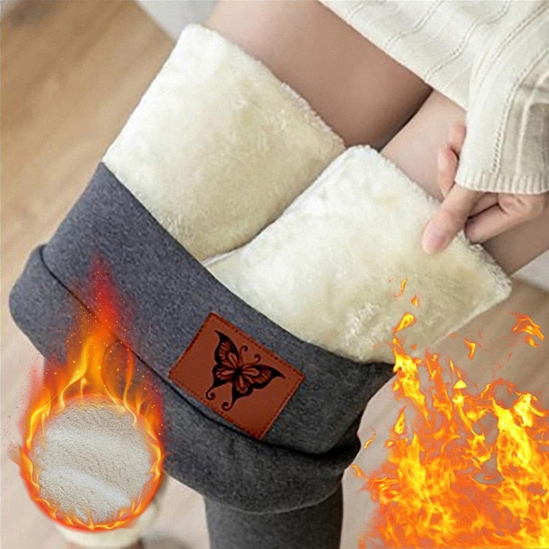 Women Winter Fleece Thick Lamb Wool Outer Wear Thermal High Waist Leggings