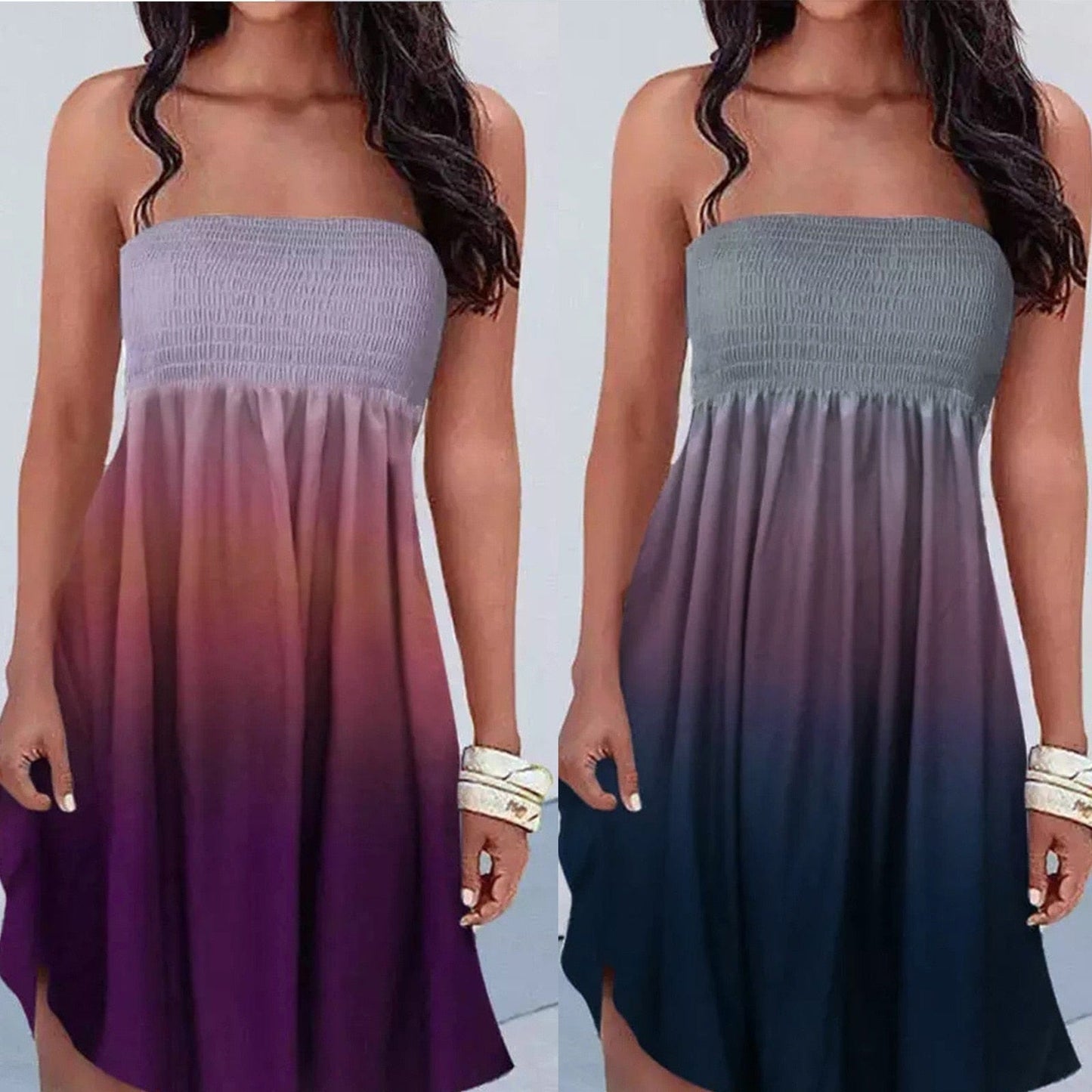 Strapless Summer Women Dress Positioning Geometric Print Elastic Band Neckline Chest Wrapping - Dresses