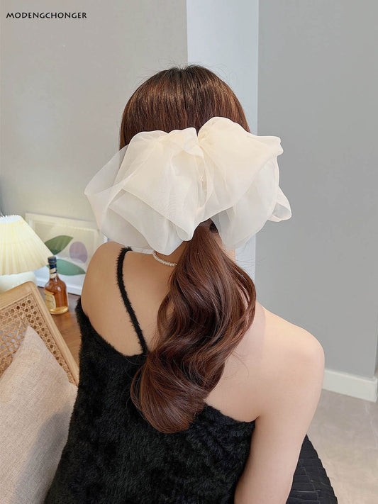 White Oversize Bow Hairpin for Women