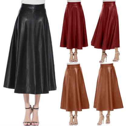 Women Long Skirts Spring Leather Pu Skirt Celmia 2022 Solid Office Lady Midi Skirts Elegant High-waisted Party Skirt Bottoms - Skirts