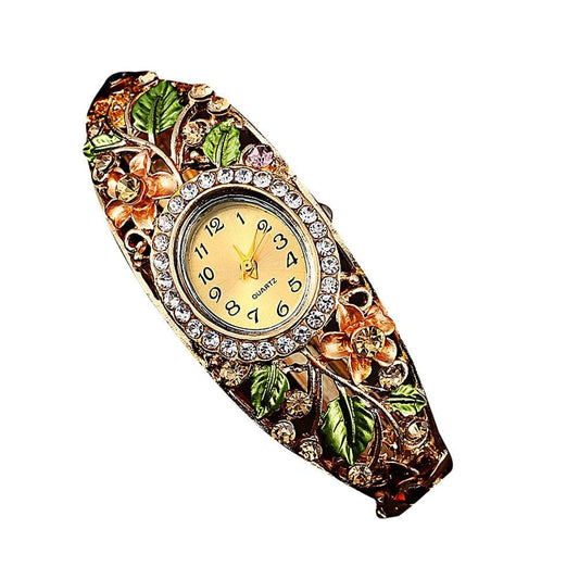 Womens Watch Luxury Bangle Watch Ladies Crystal Flower Bracelet Women Wristwatch