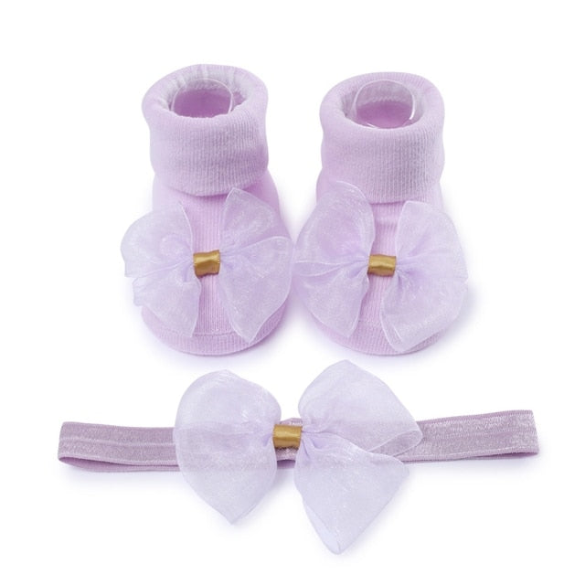 Baywell Fashion Baby Girls Headband + Socks Set 0-12 Months Cute Toddler Princess Socks