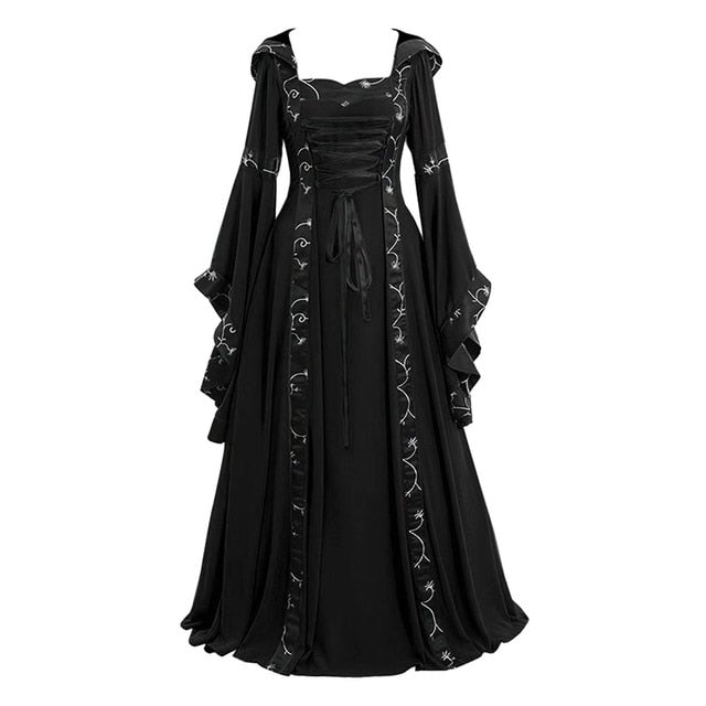 Medieval Cosplay Dress Costume Renaissance Gothic Hooded Long Dress Women