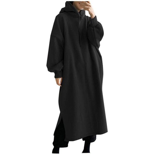 2022 Stylish Hooded Hoodies Dress Casual Long Sleeve Maxi Vestidos Female Drawstring Robe Femme Robe Winter Warm Pullovers - Dresses