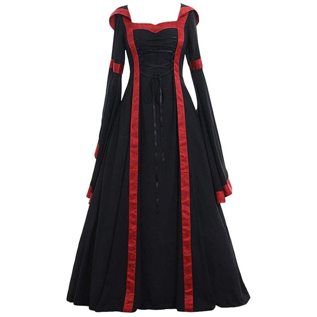 Medieval Cosplay Dress Costume Renaissance Gothic Hooded Long Dress Women