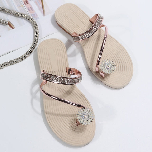 Summer Beach Slippers Women Pearl Set