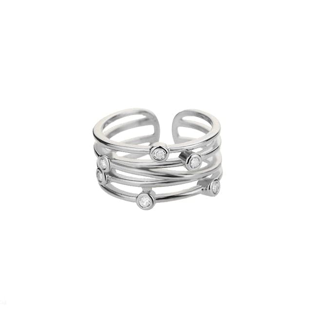 Classic Twist Chain Open Rings For Women Zircon Stainless Steel Geometric Twist Wrapped Couple Ring