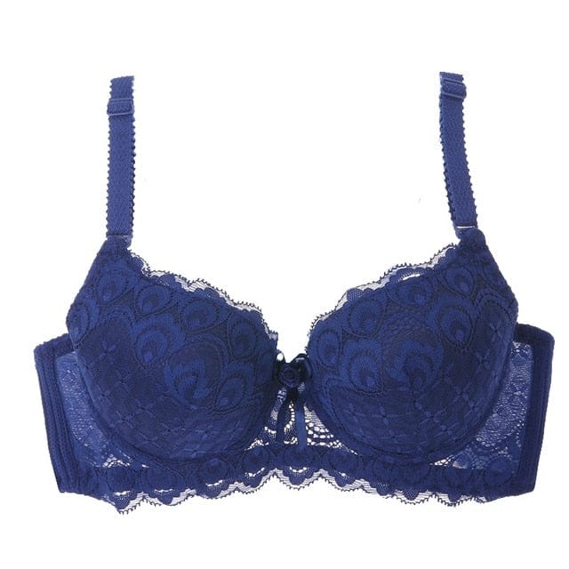 Women Lace Push Up Lace Embroidered Bow Solid Color 3/4 Cup Bras