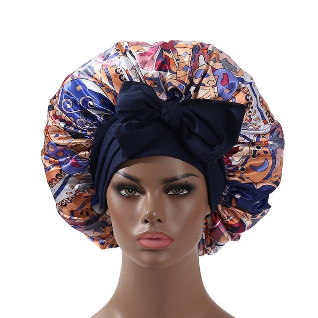 Satin Bonnet Long Tail African Style Print Bonnets For Women