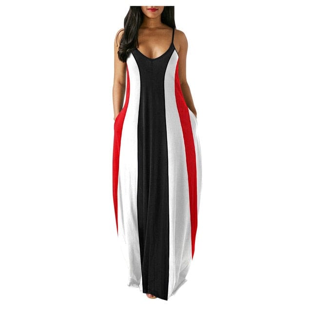 Women Plus Size Summer Sexy V-neck Butterfly Print Sleeveless Pullover Long Dresses Off Shoulder  - Dresses