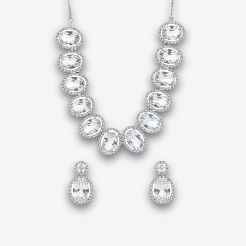 XZ1 – Multi-colored Oval Necklace & Ear Rings Set