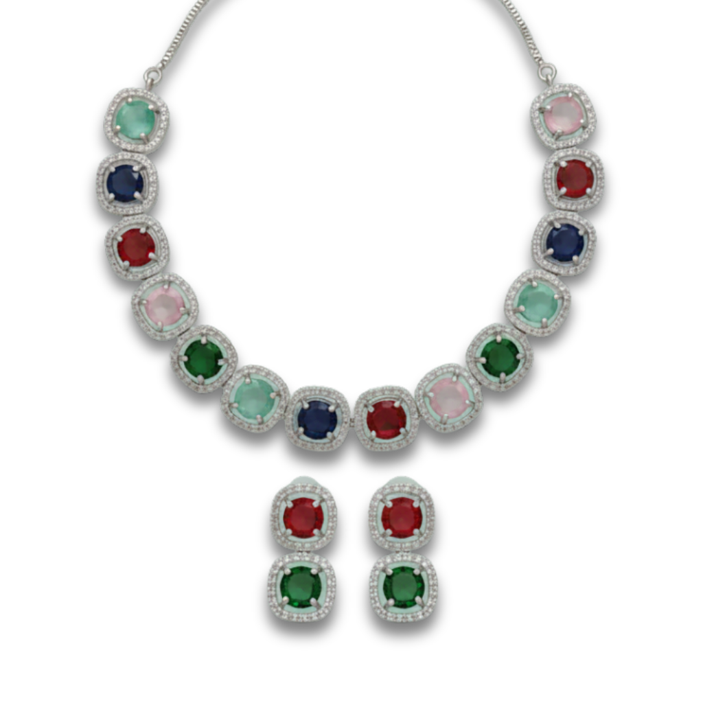 XZ56 – Multi Coloured Necklace & Ear Rings Set