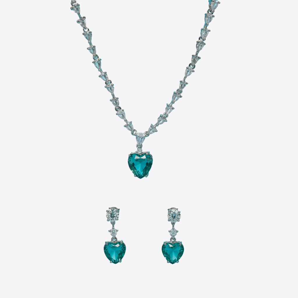 XZ3 – Blue Heart Necklace & Ear Rings Set
