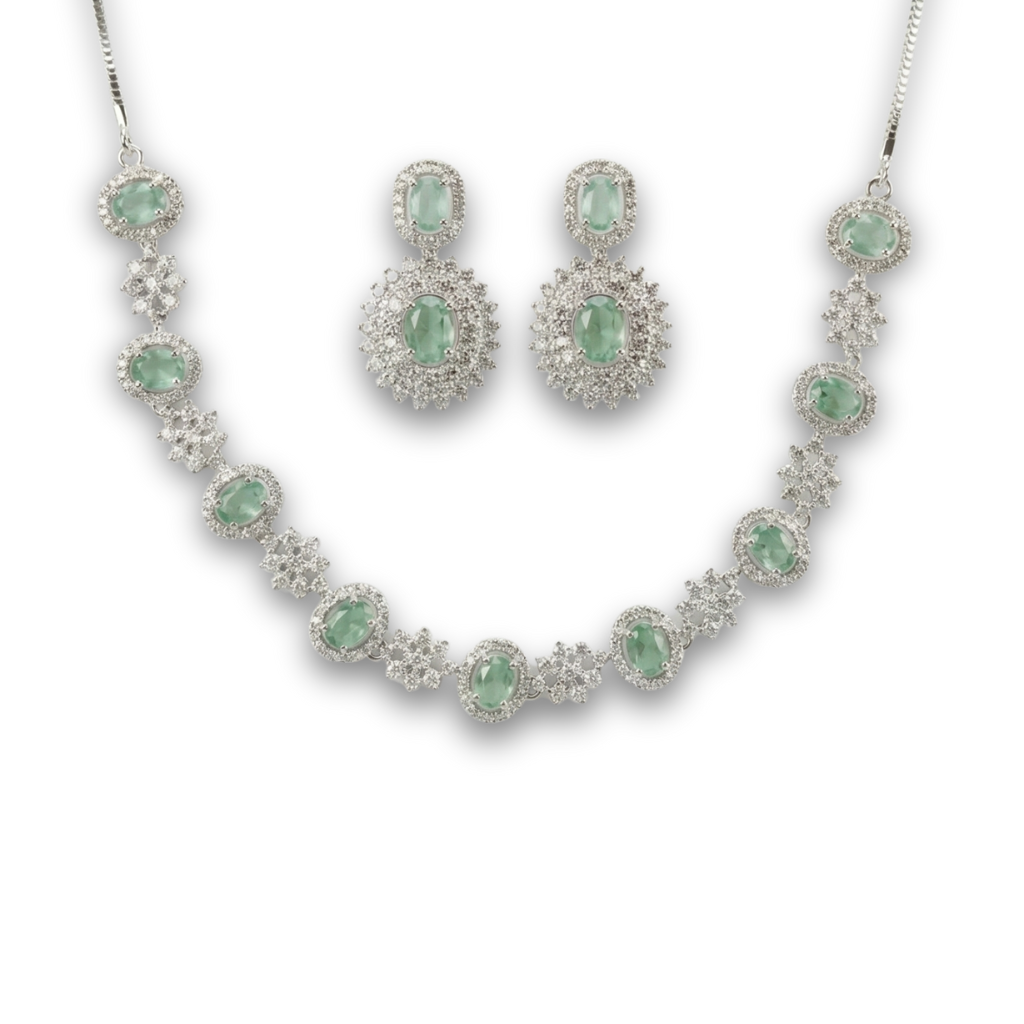 XZ59 – Green Oval Necklace & Ear Rings Set