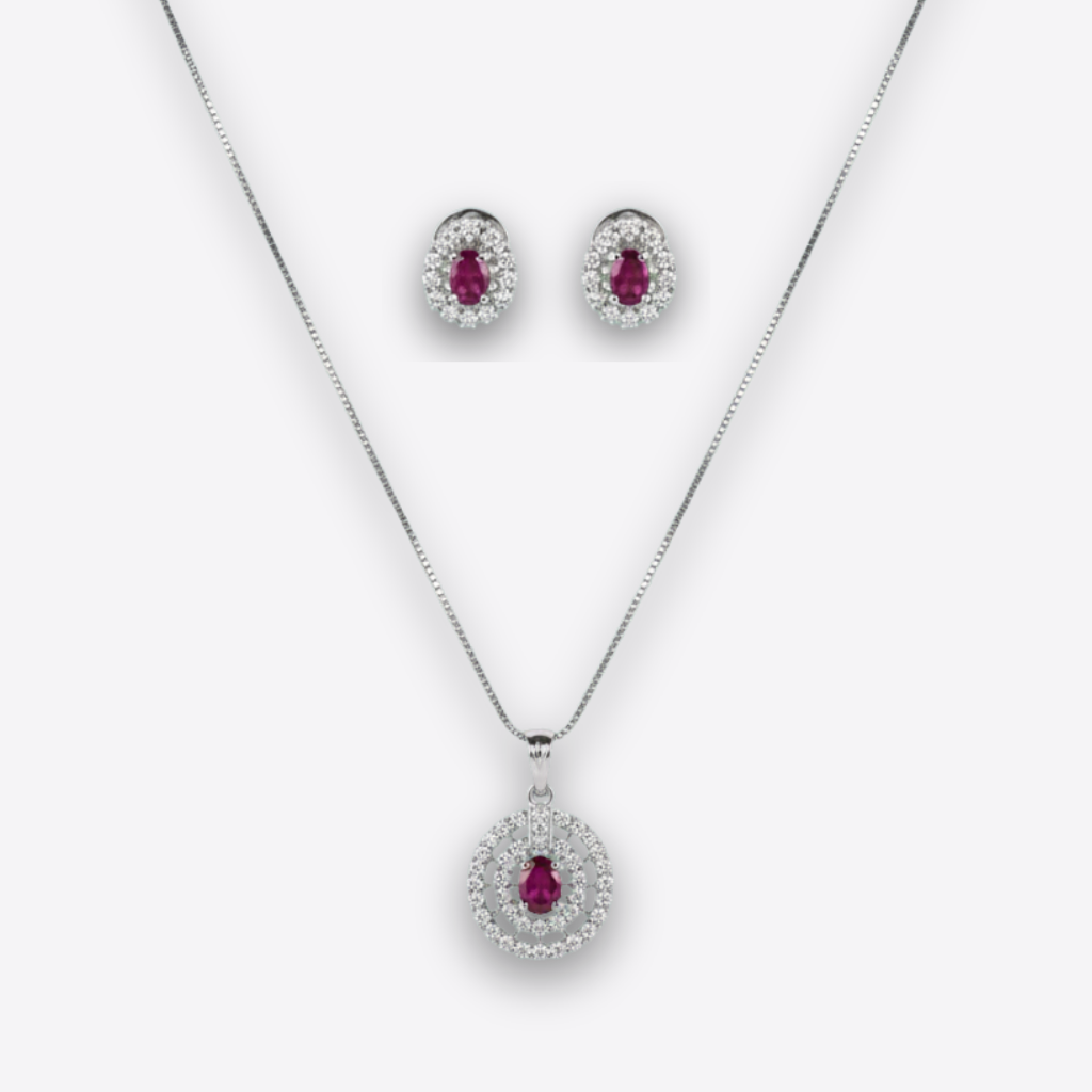 XZ17 – Purple & Silver Necklace & Ear Rings Set