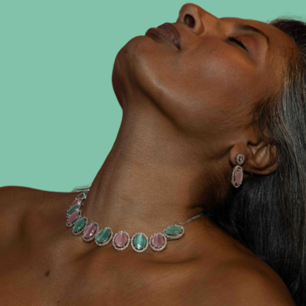 XZ1 – Multi-colored Oval Necklace & Ear Rings Set