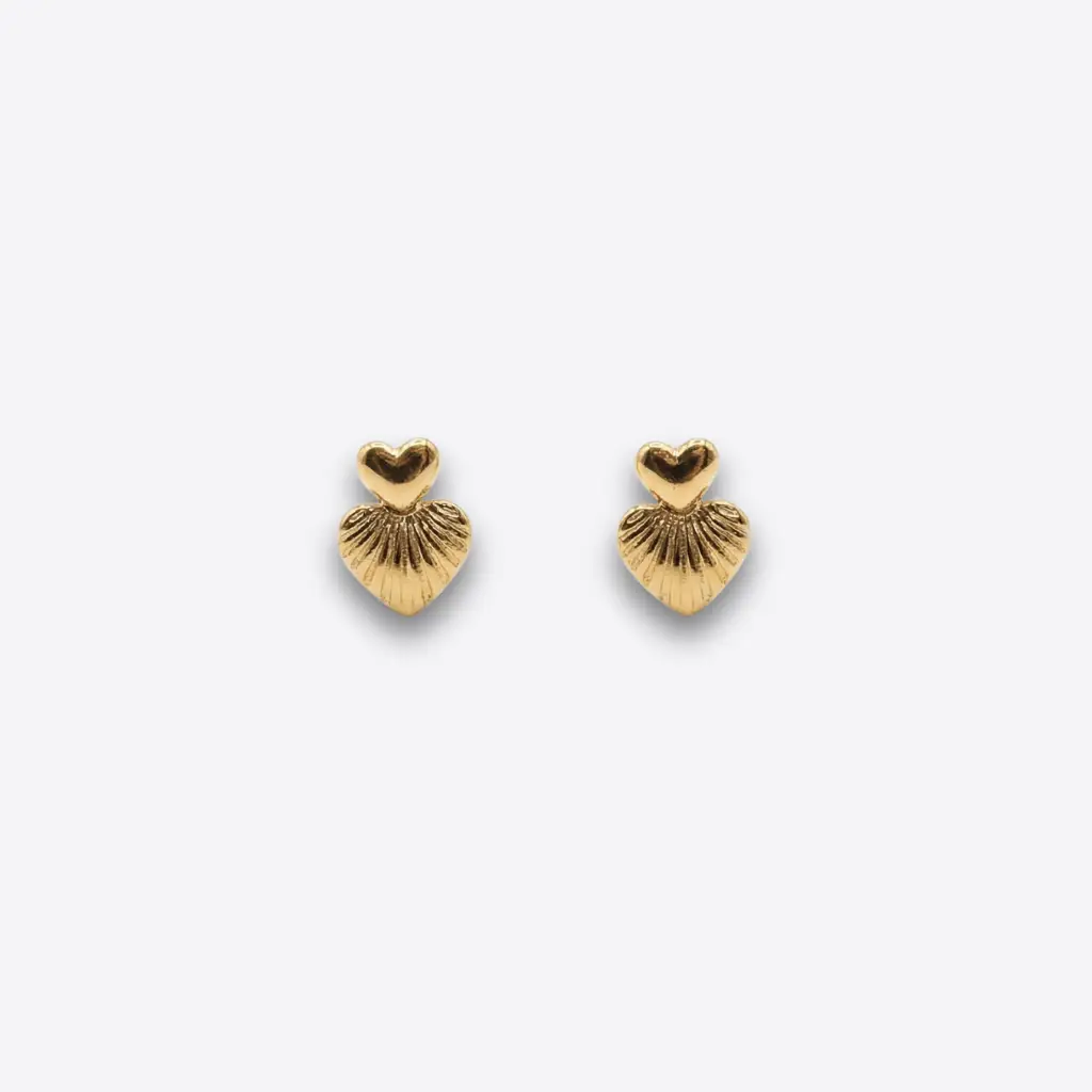 XZ506 – Gold Two Heart Ear Rings