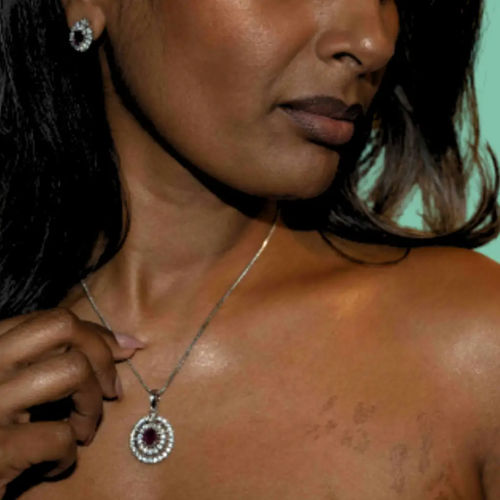 XZ17 – Purple & Silver Necklace & Ear Rings Set