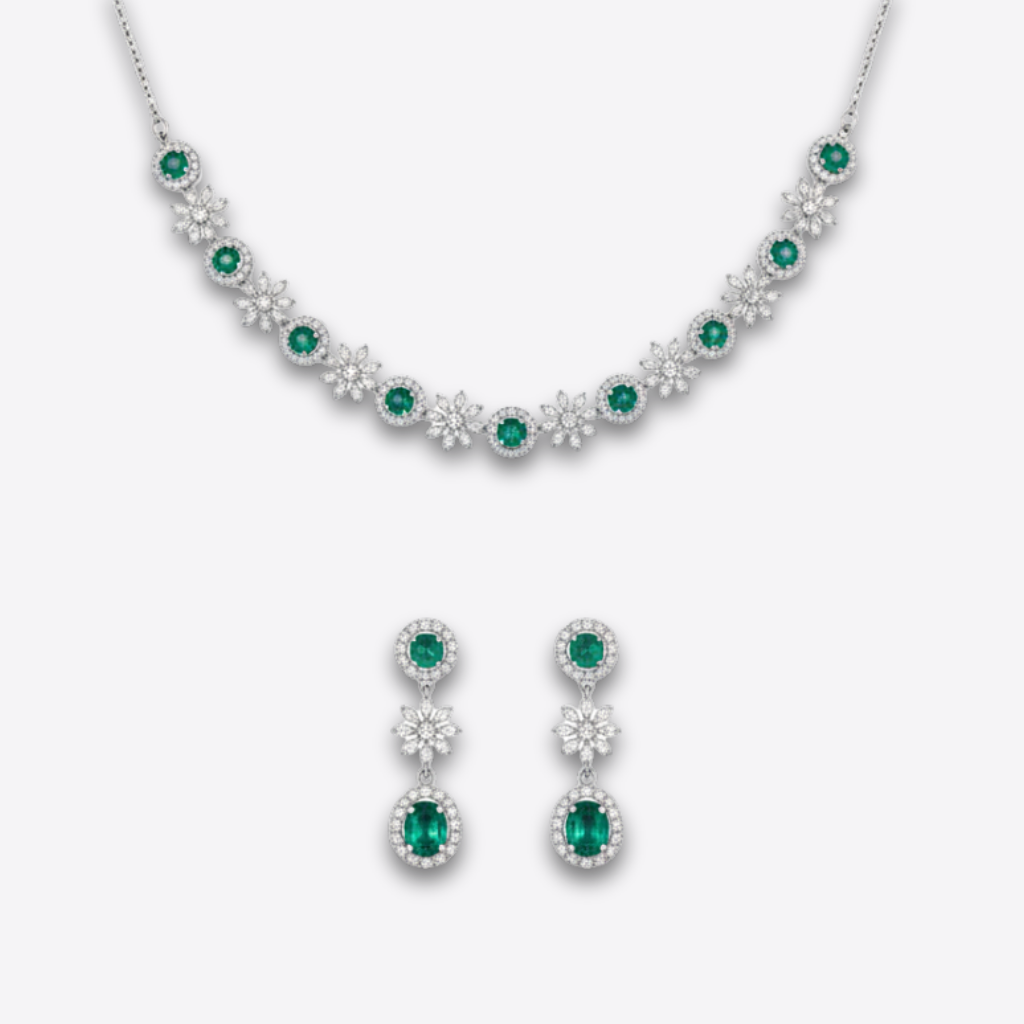 XZ16 – Green Flowers Necklace & Ear Rings Set