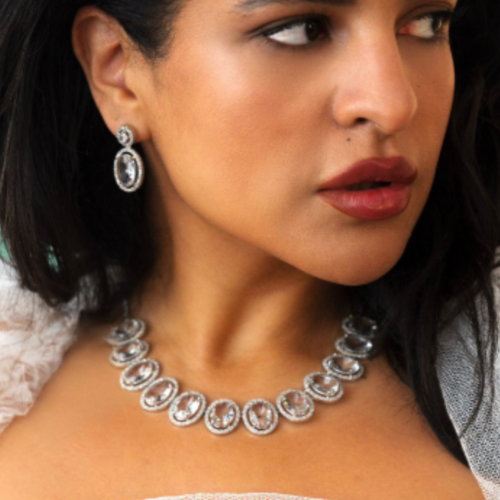 XZ1 – Multi-colored Oval Necklace & Ear Rings Set